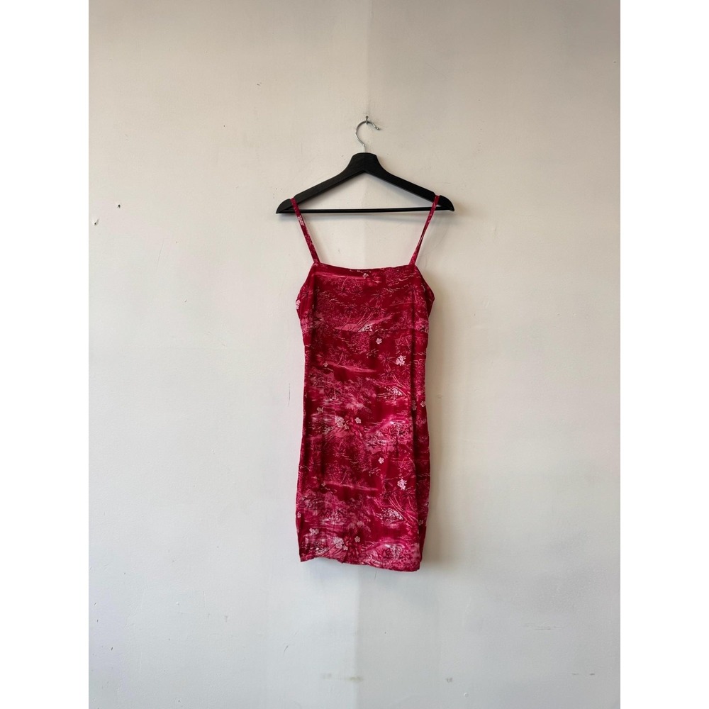 Aqua Blues Dress Womens XS Red‎ Tropical Floral Rayon Slip Sundress Beach Y2K